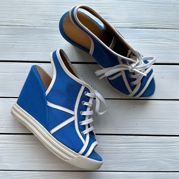 Y2K Polo Ralph Lauren Sneaker Wedge Blue White size 5.5